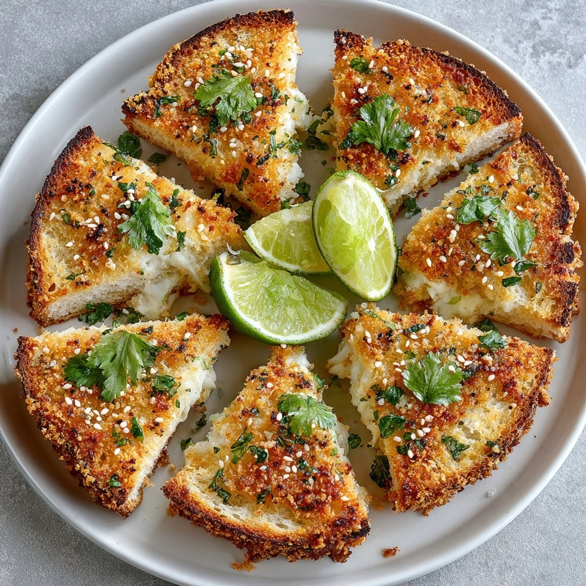 Close-up of Vietnamese crispy shrimp toast, sizzling fresh from the fryer, ready to serve.