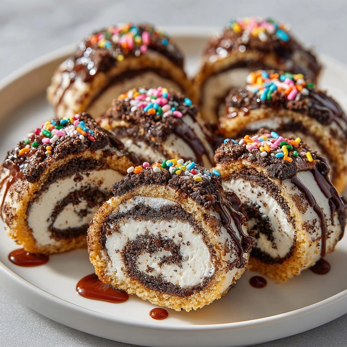 Easy Oreo Sushi Rolls recipe: a sweet, delightful treat garnished with sprinkles.