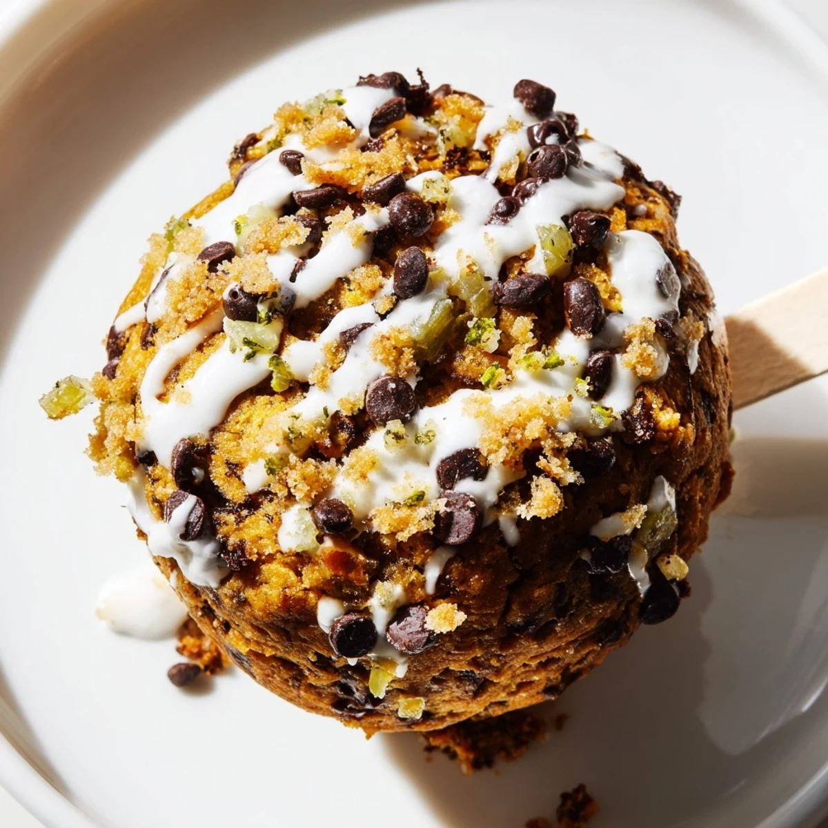 Dill Pickle Sweet Tea Muffin Pops drizzled with white chocolate for a unique dessert.  