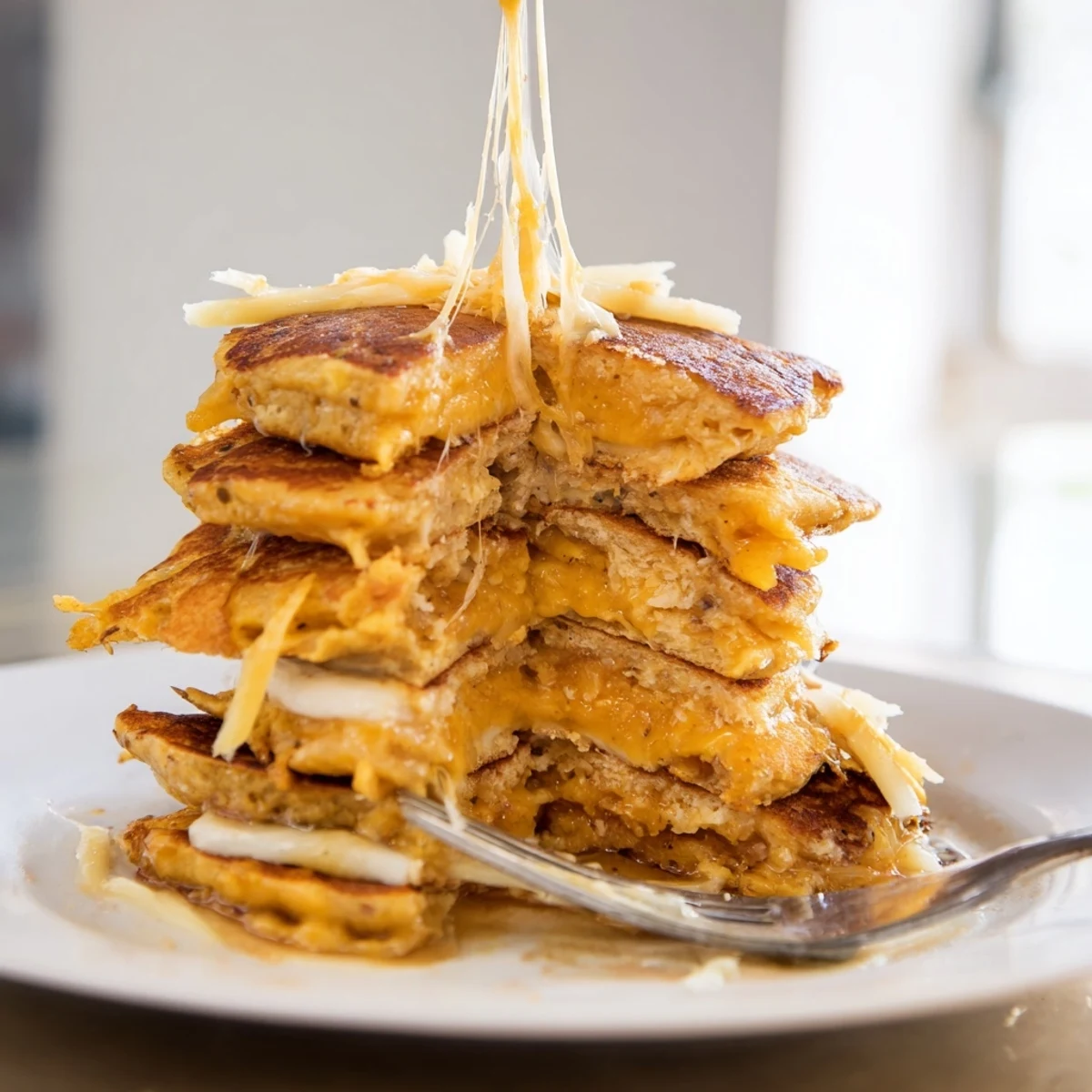 Savory pumpkin pancakes on skewers, oozing cheese, ideal for snack time enjoyment.
