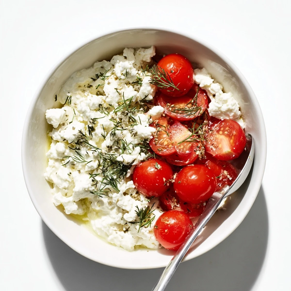 Delightful Savory Garlic & Feta Yogurt Bowl served with a drizzle of olive oil.  