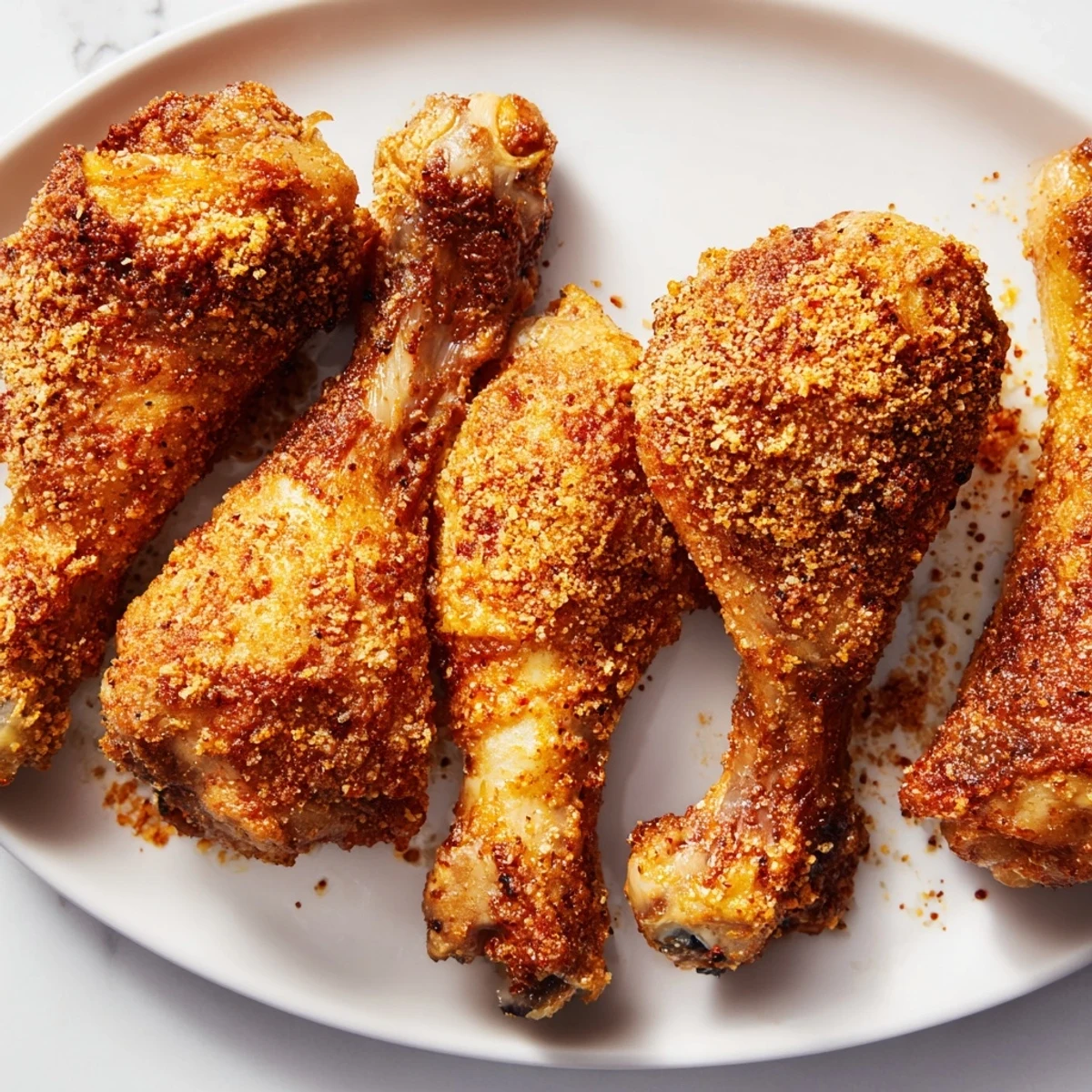 Crispy Spicy Garlic Chicken Drumsticks seasoned with paprika and cayenne pepper.  