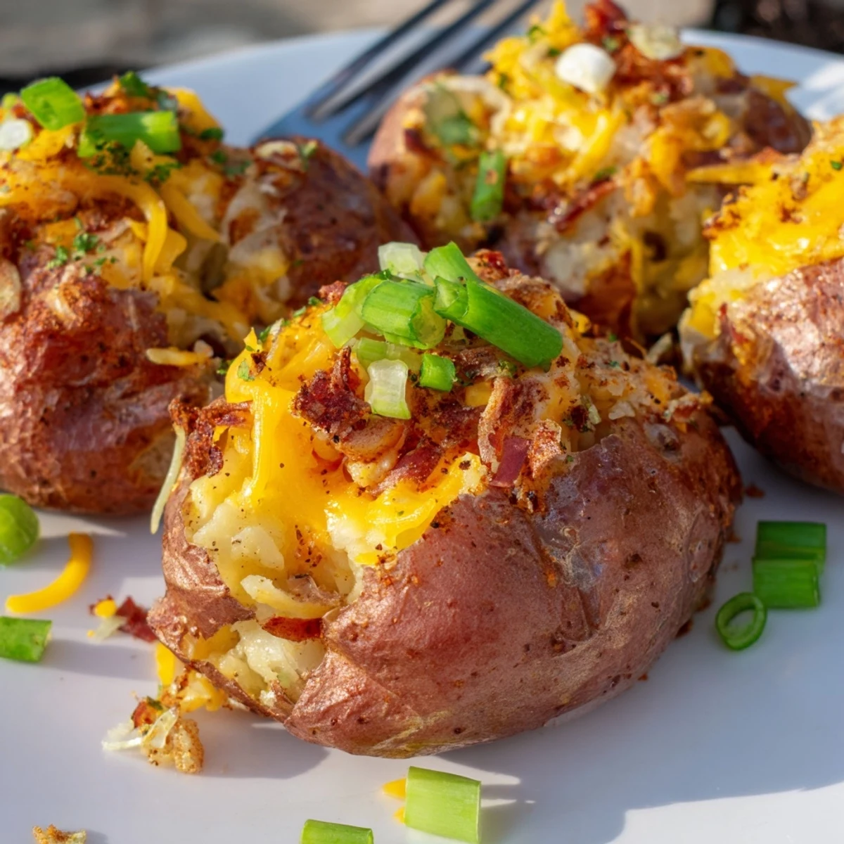 Savory smashed green onion potato bombs, golden brown and ready to serve hot.  