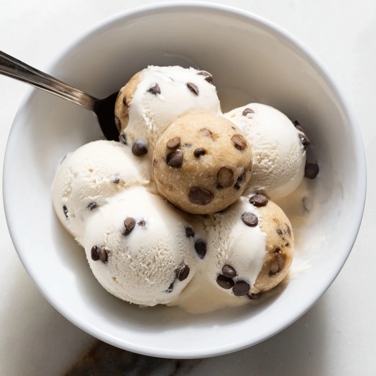 Indulge in creamy cottage cheese ice cream with cookie dough chunks.  