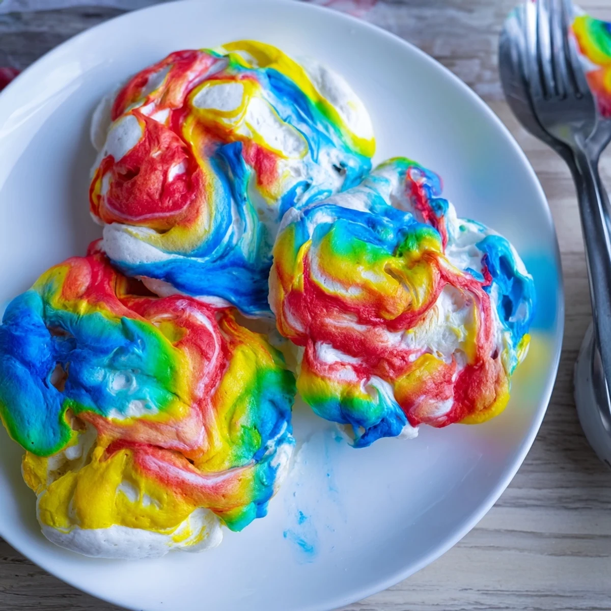 Fluffy cloud bread rainbow version, colorful and perfect for fun breakfast treats.  
