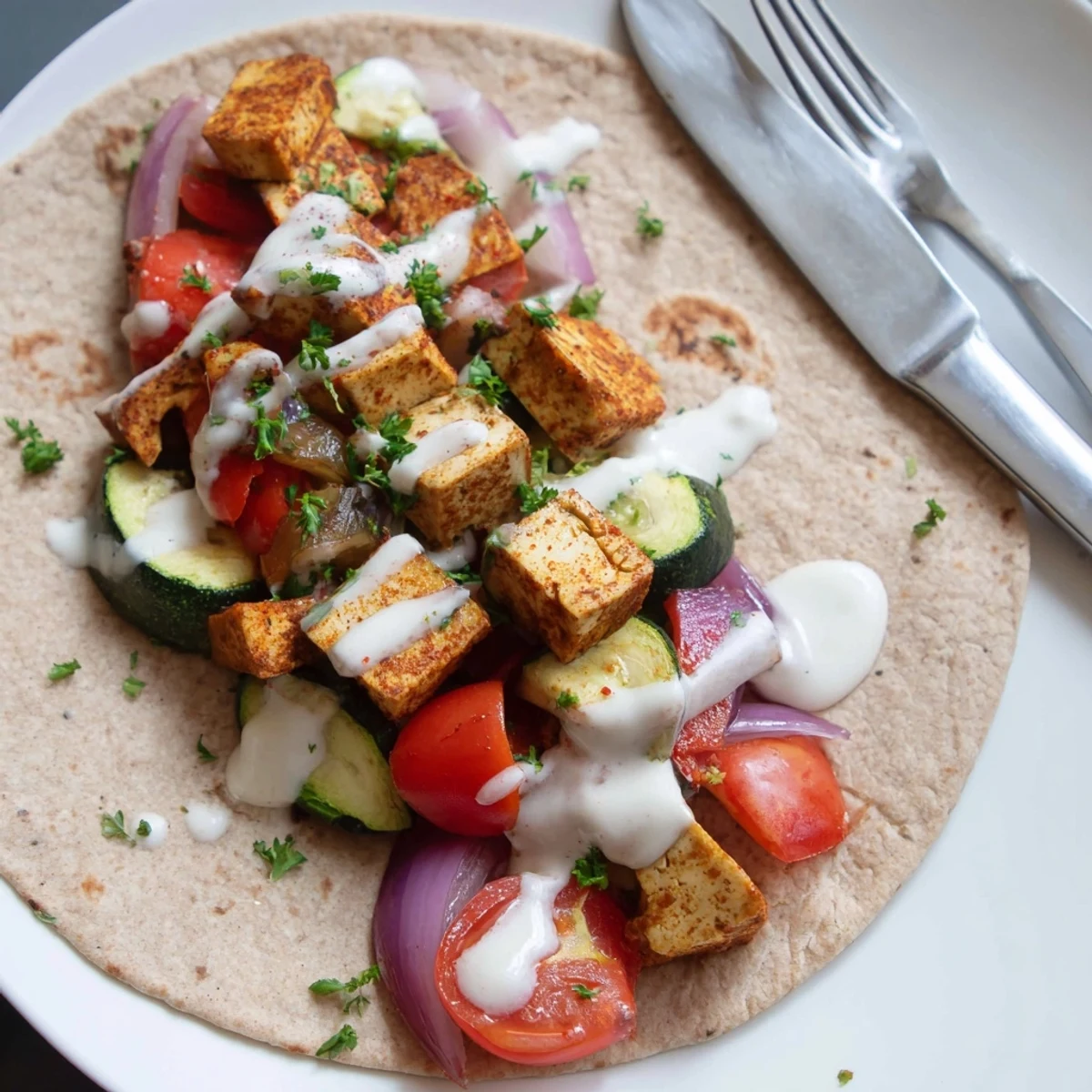 Vibrant vegan viral recipe re-make with roasted vegetables and creamy tahini sauce.  