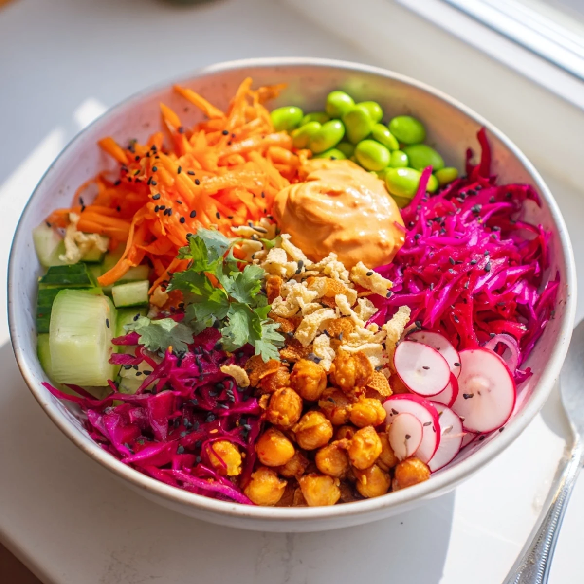 Vibrant ASMR Crunch Snack Bowls showcasing layers of crunchy textures and bright colors.  