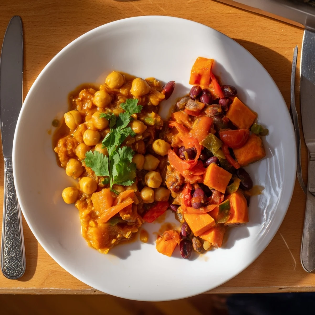 Creamy Indian chickpea curry simmering with spices, garnished with fresh cilantro sprigs.