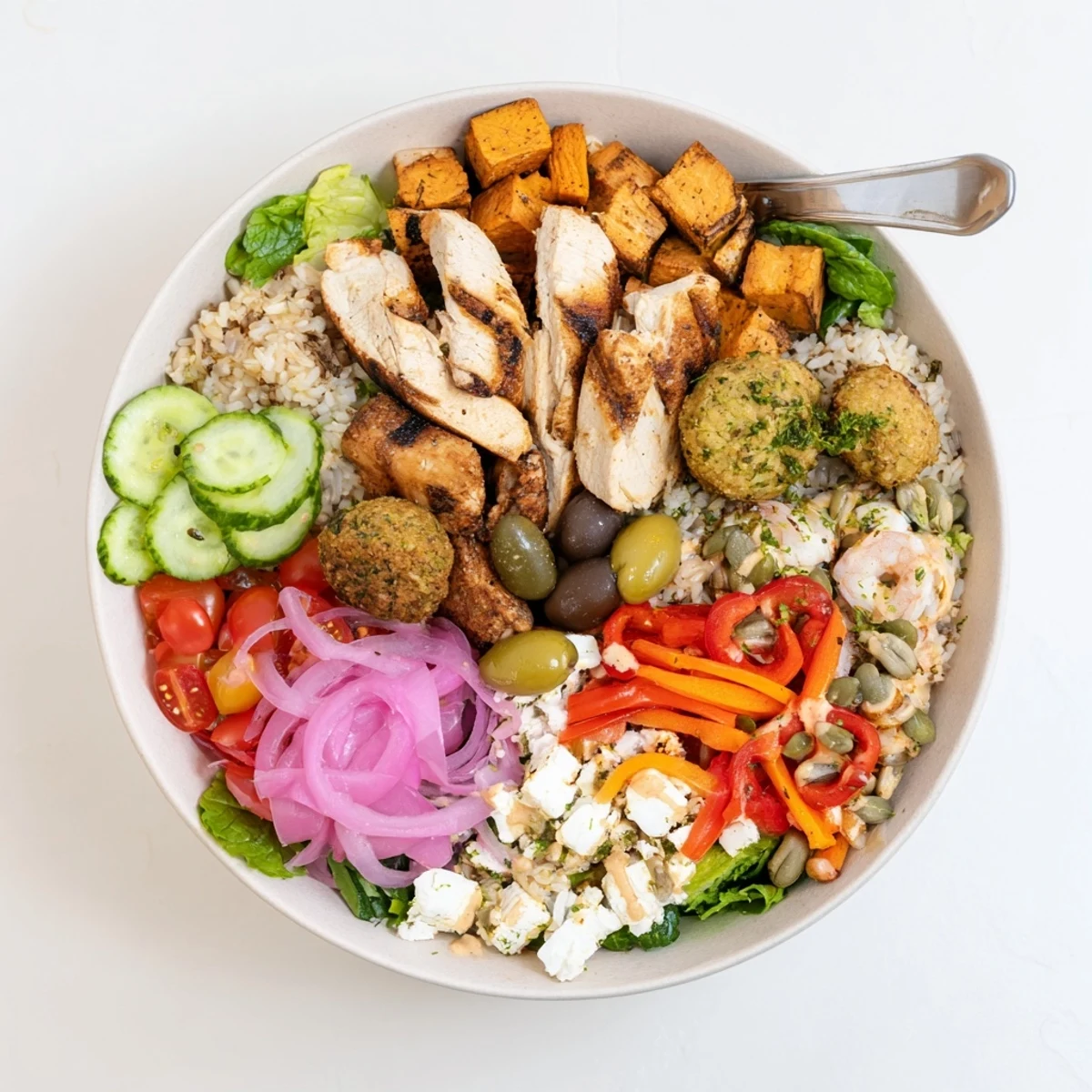 Guests enjoying interactive plated meals, crafting personalized dishes with vibrant toppings.  