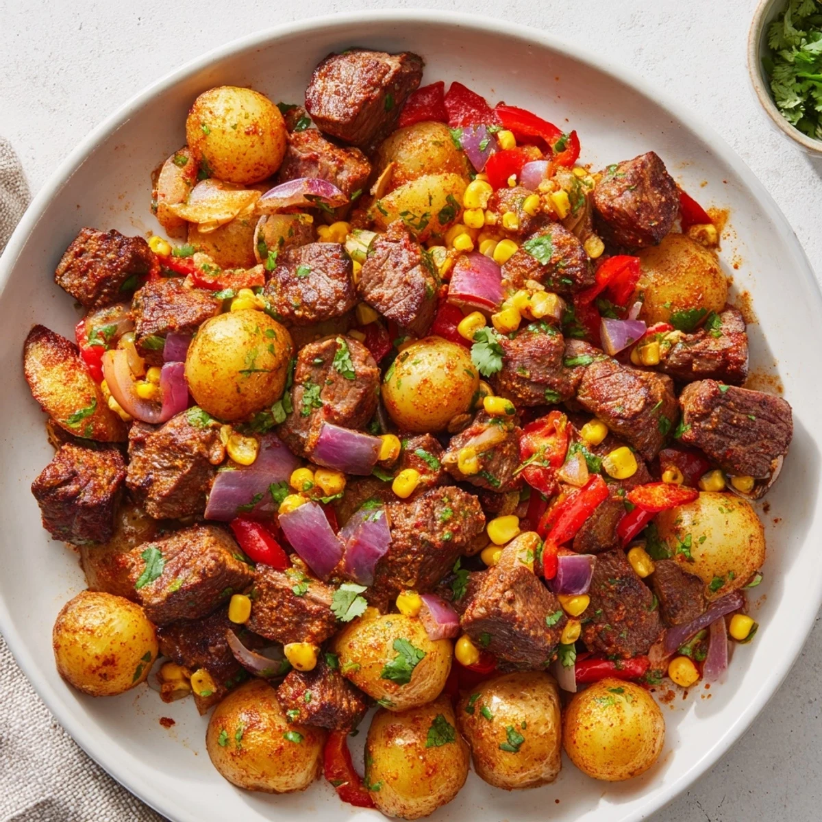 Golden potatoes and perfectly cooked steak feature in this delicious Southwest Steak & Potato Skillet recipe.