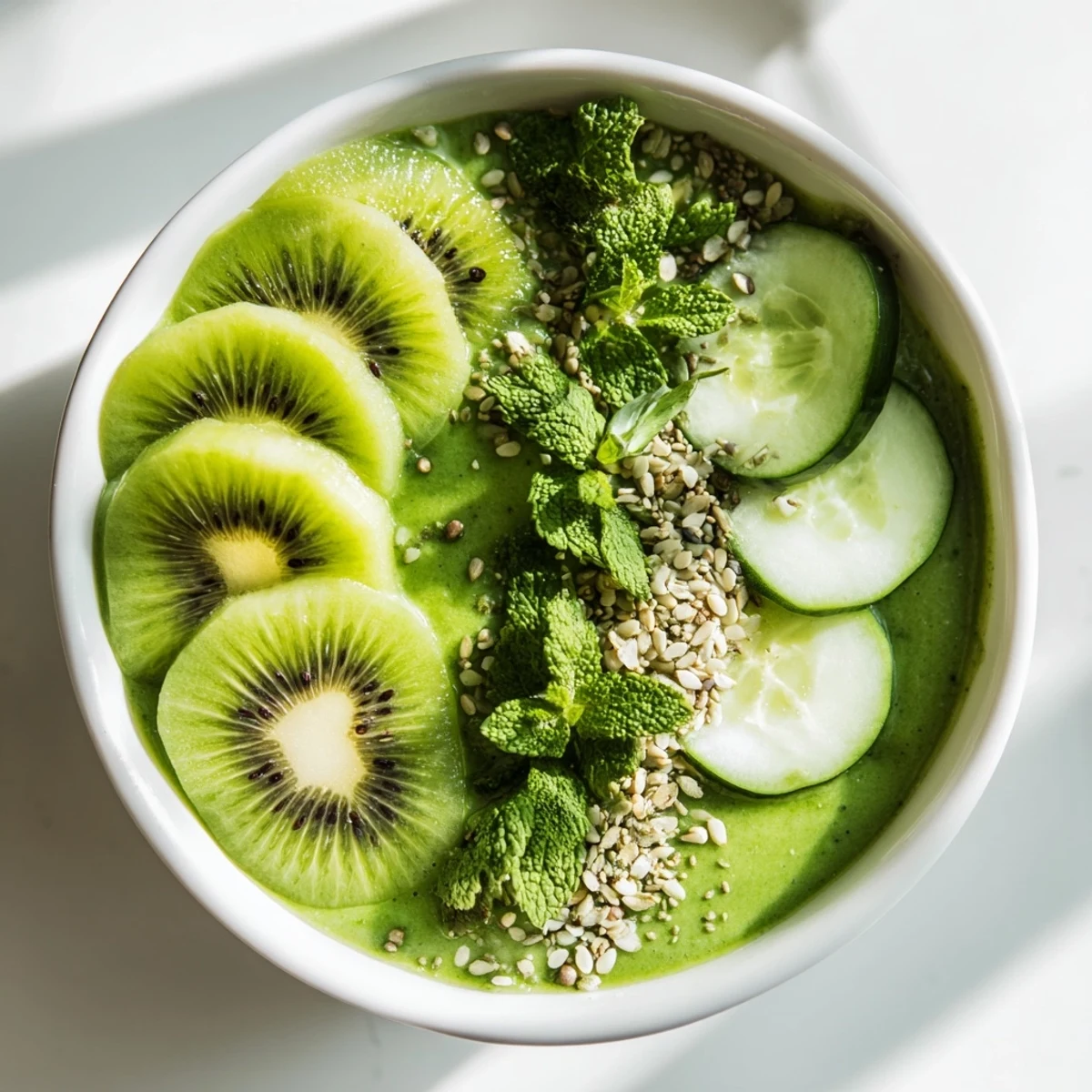 This healthy kale and kiwi green smoothie bowl is a visually stunning dairy-free and vegan breakfast.