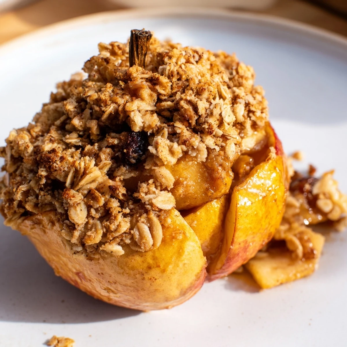 Sweet and cinnamony baked apples with oat-nut crumble, perfect with vanilla yogurt for autumn.