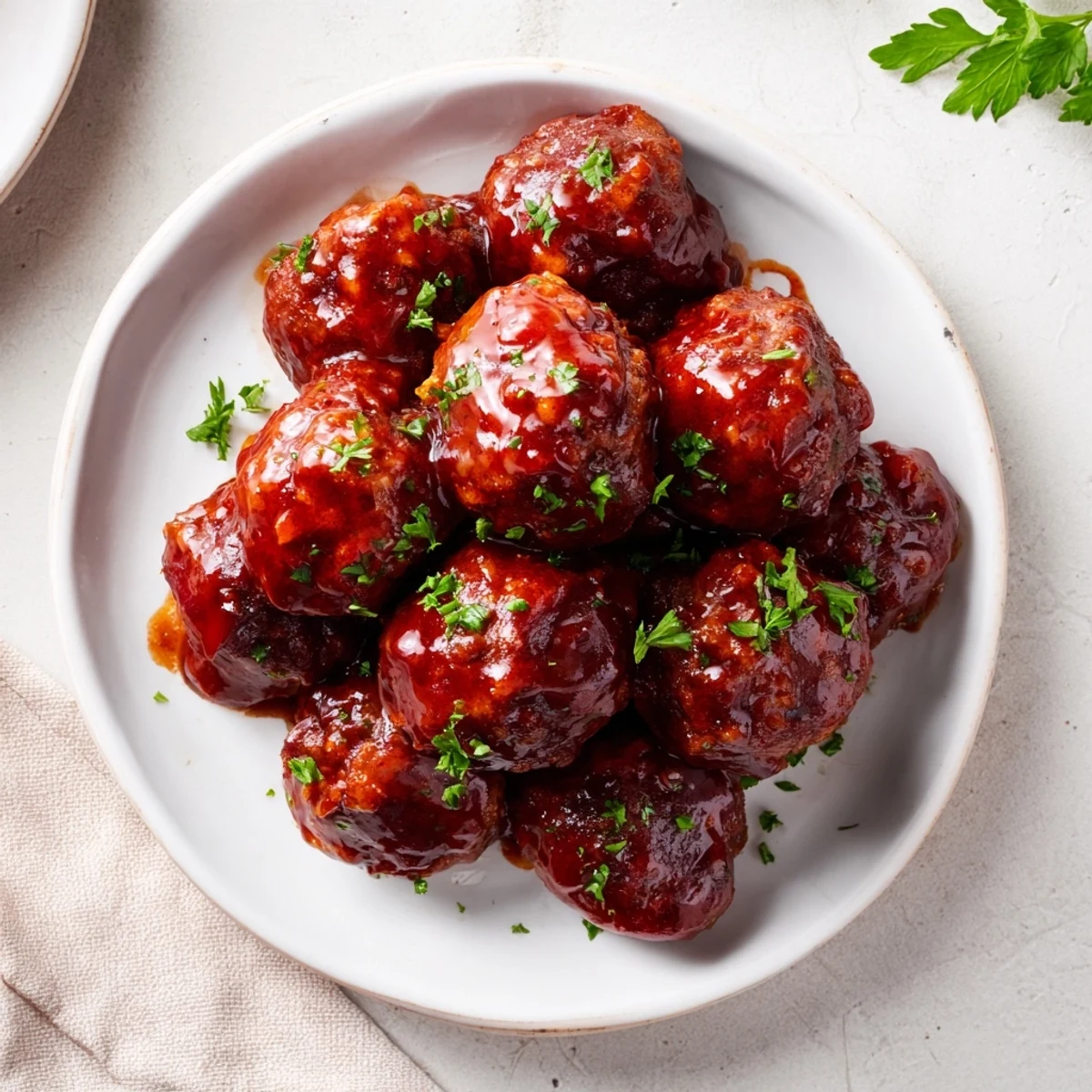 Slow cooker cherry BBQ meatballs simmering, enticing aroma of sweet barbecue sauce over golden meatballs.
