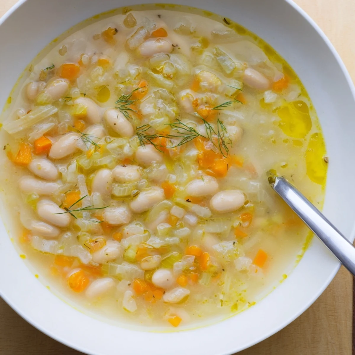 Creamy Simple White Bean and Fennel Soup, a comforting vegetarian meal with fresh vegetables and herbs.