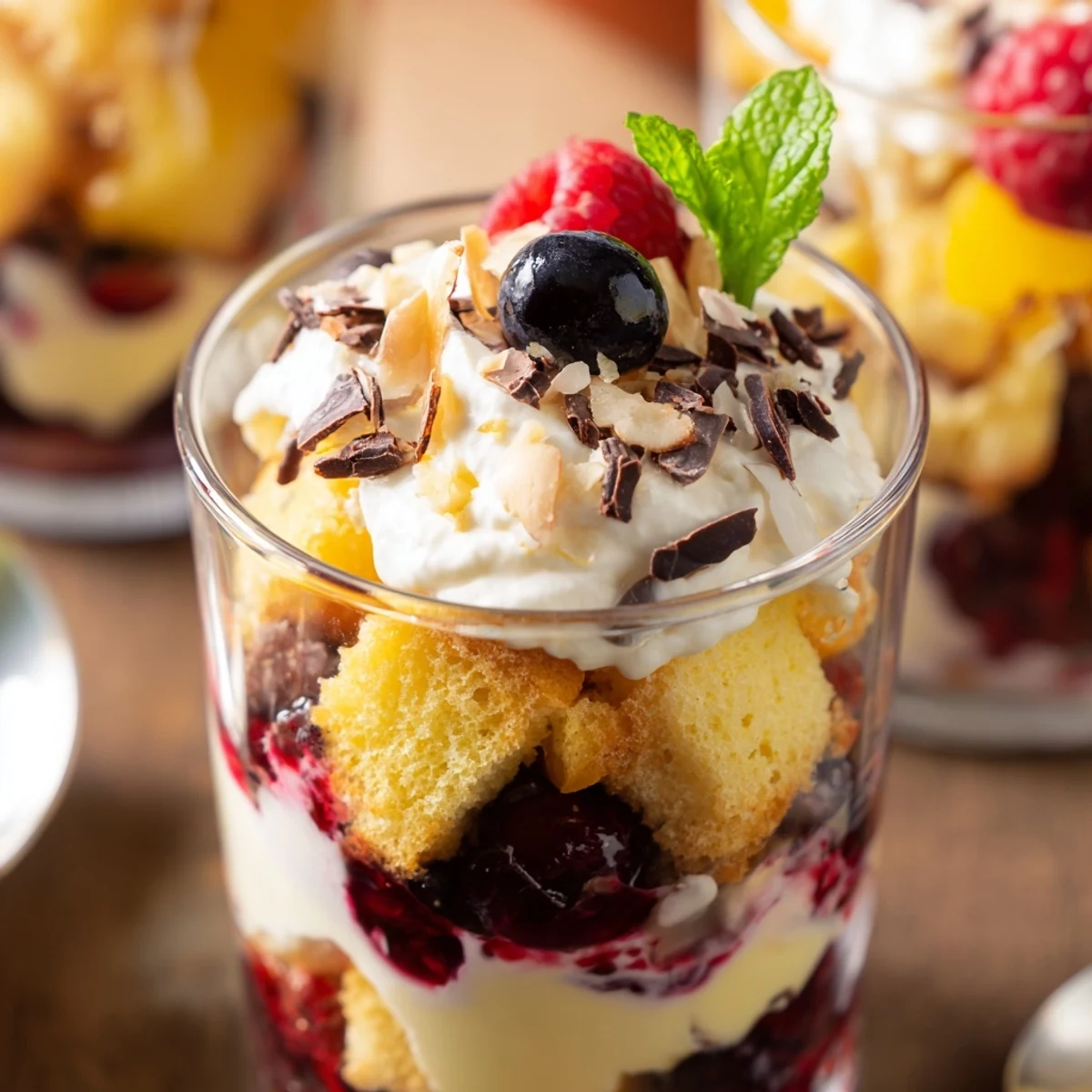 Fluffy whipped cream tops these vibrant Simplified Christmas Trifle Cups bursting with fresh berries.