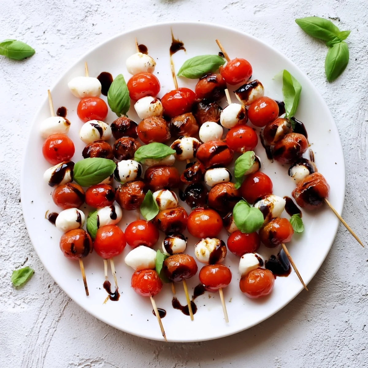 Festive Easy Christmas Tree Caprese Skewers arranged on a platter, showcasing fresh tomatoes, mozzarella, and basil.