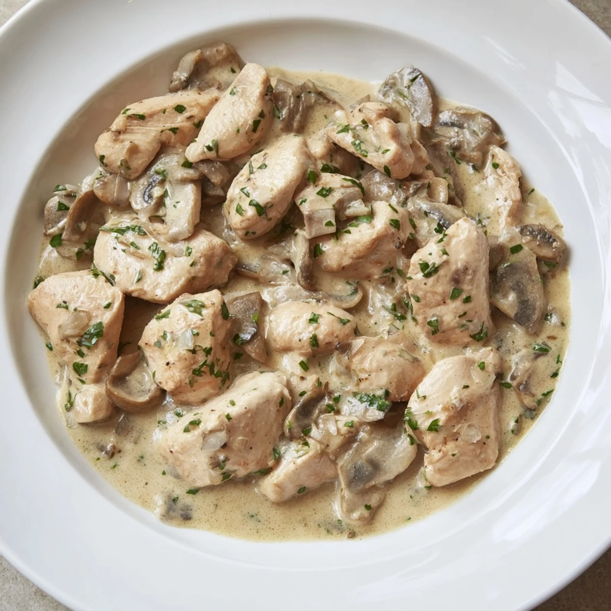 Golden-brown Tarragon Chicken & Mushroom Skillet, a creamy one-pan dinner with fresh tarragon.