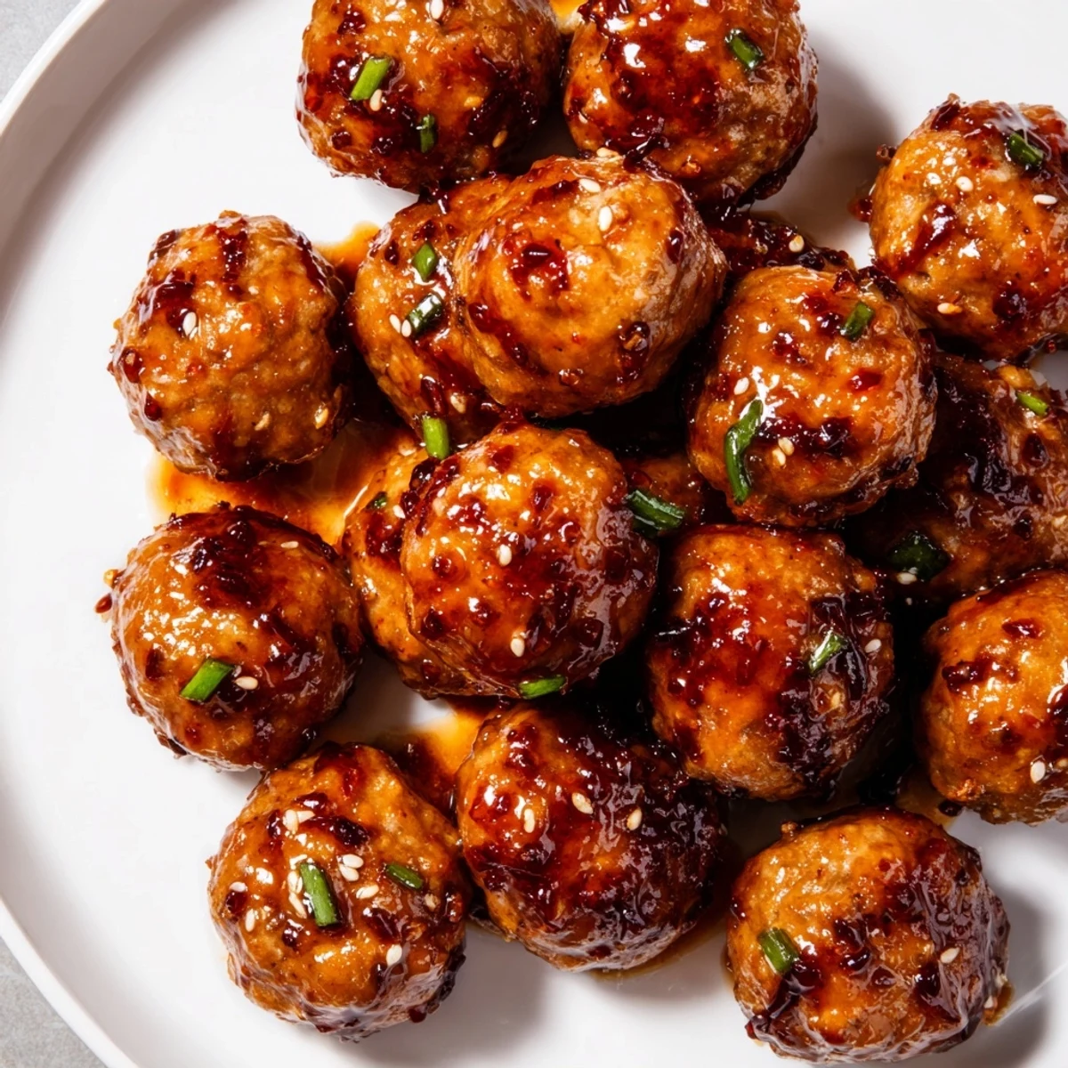 Tender, honey-glazed Spicy Chicken Meatballs glistening on a plate, perfect for a flavorful weeknight meal.