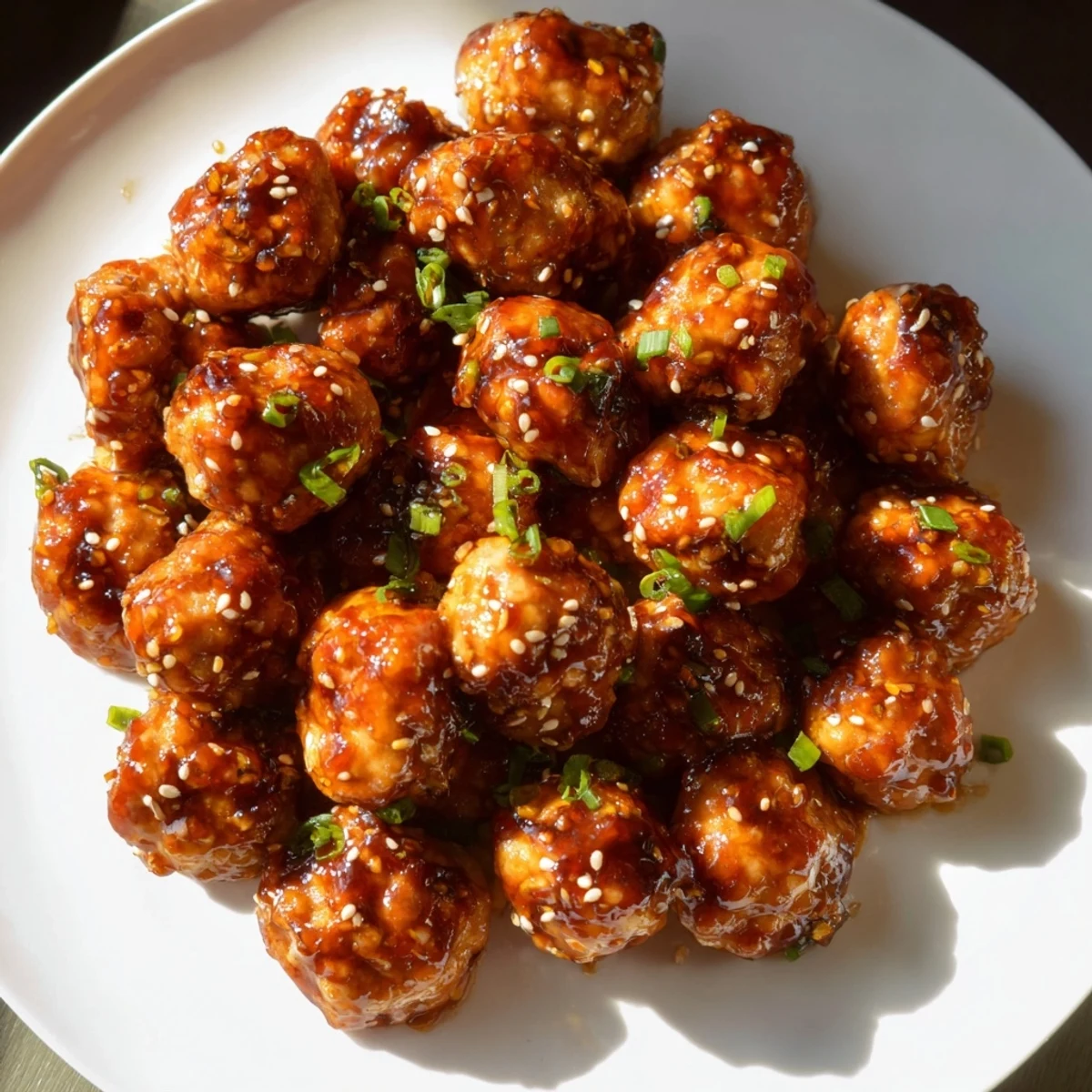 Sweet and spicy Spicy Honey-Glazed Chicken Meatballs; a comforting dish with a sticky, delicious glaze.
