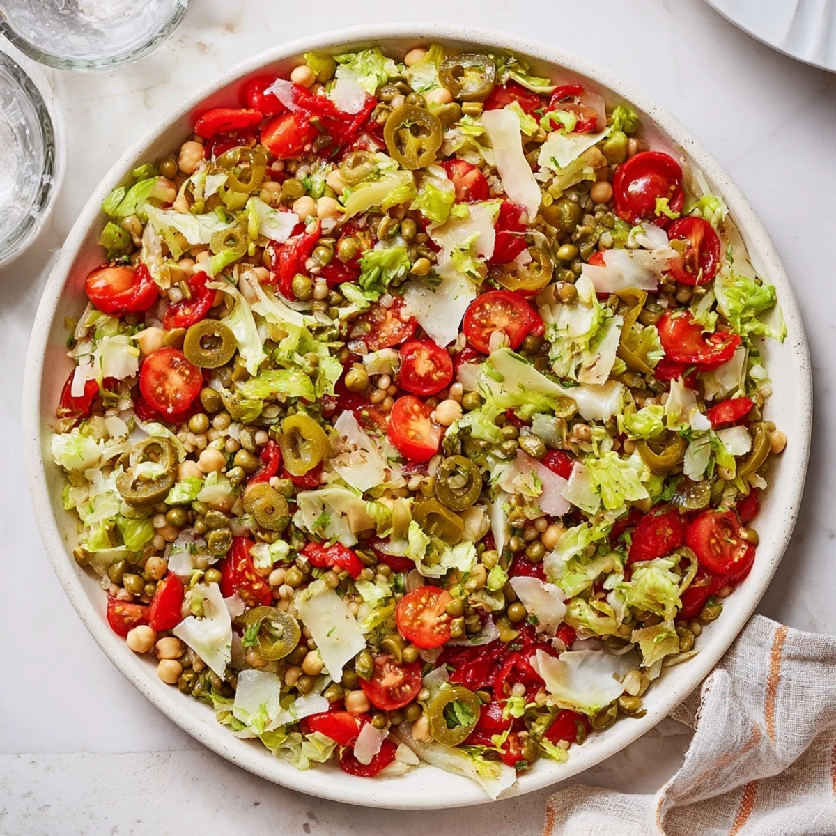 Chopped Chickpea Salad, a colorful mix of veggies and cheese, awaits a delicious bite.