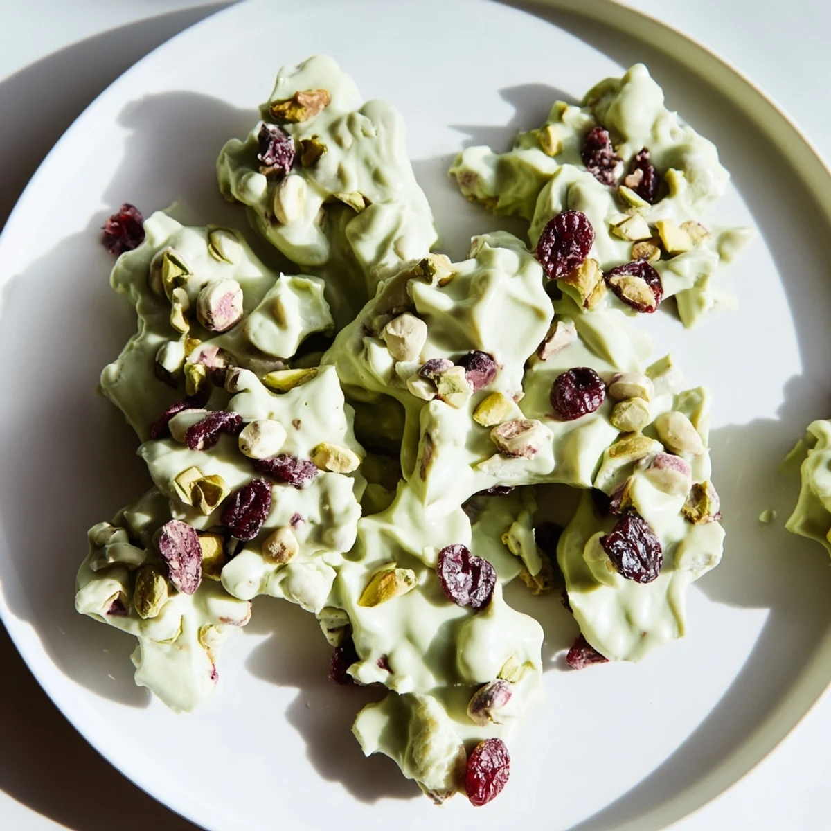 These Matcha White Chocolate Cranberry Bark Clusters offer a beautiful contrast of creamy white chocolate and tangy cranberries.