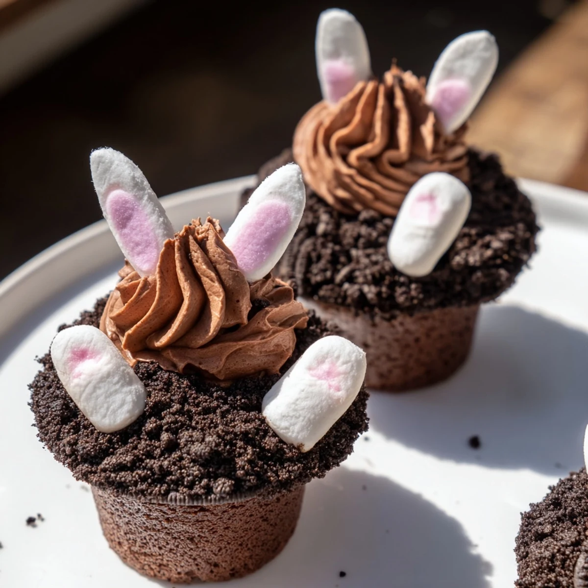 Bunny Burrow Cupcake Tray: These chocolate cupcakes with buttercream and "soil" look delicious for Easter!