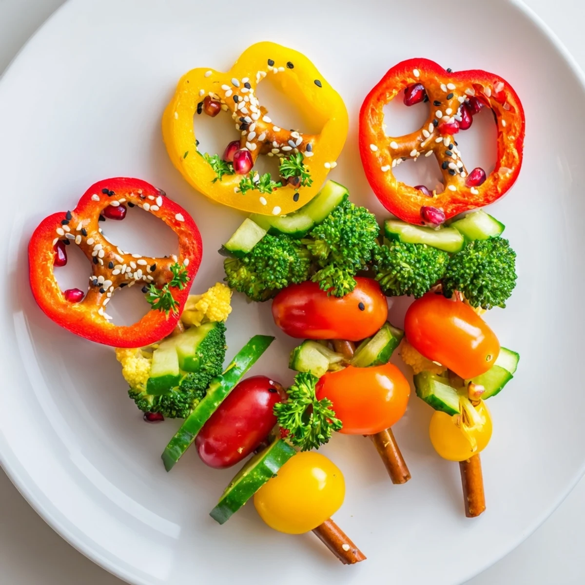 Close-up of Themed Crudités: Veggie Christmas Ornament Dippers, showcasing colorful veggie "ornaments" with dips.