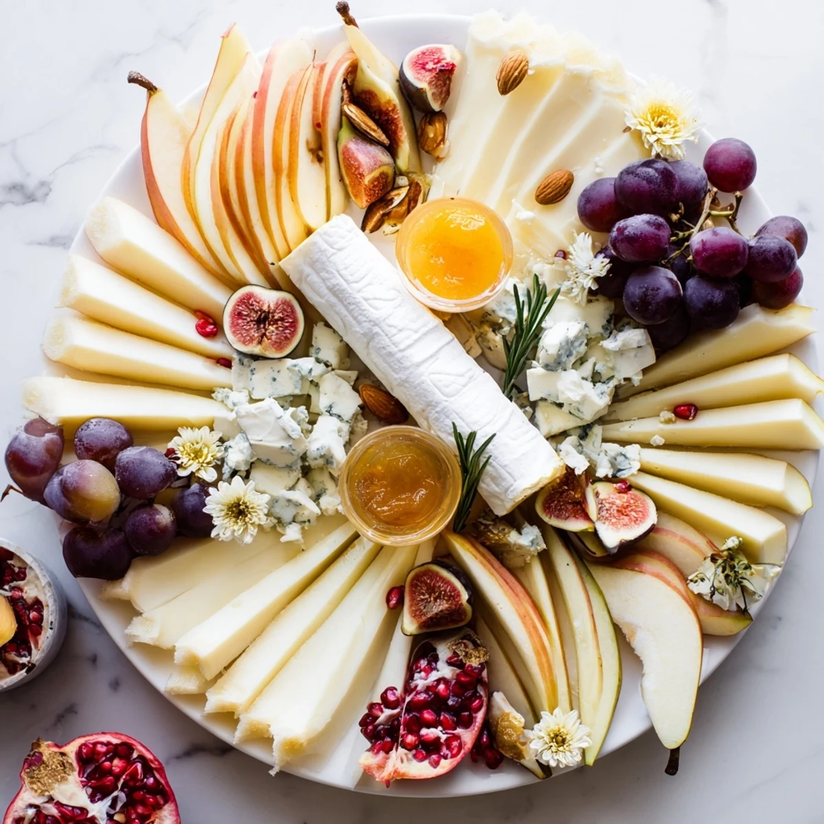 Star of Bethlehem Cheese Platter arranged with artisanal cheeses and fresh fruit for an elegant appetizer.