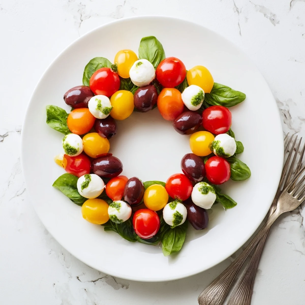 Fresh herbs and colorful olives create a delicious appetizer wreath full of flavor and texture.