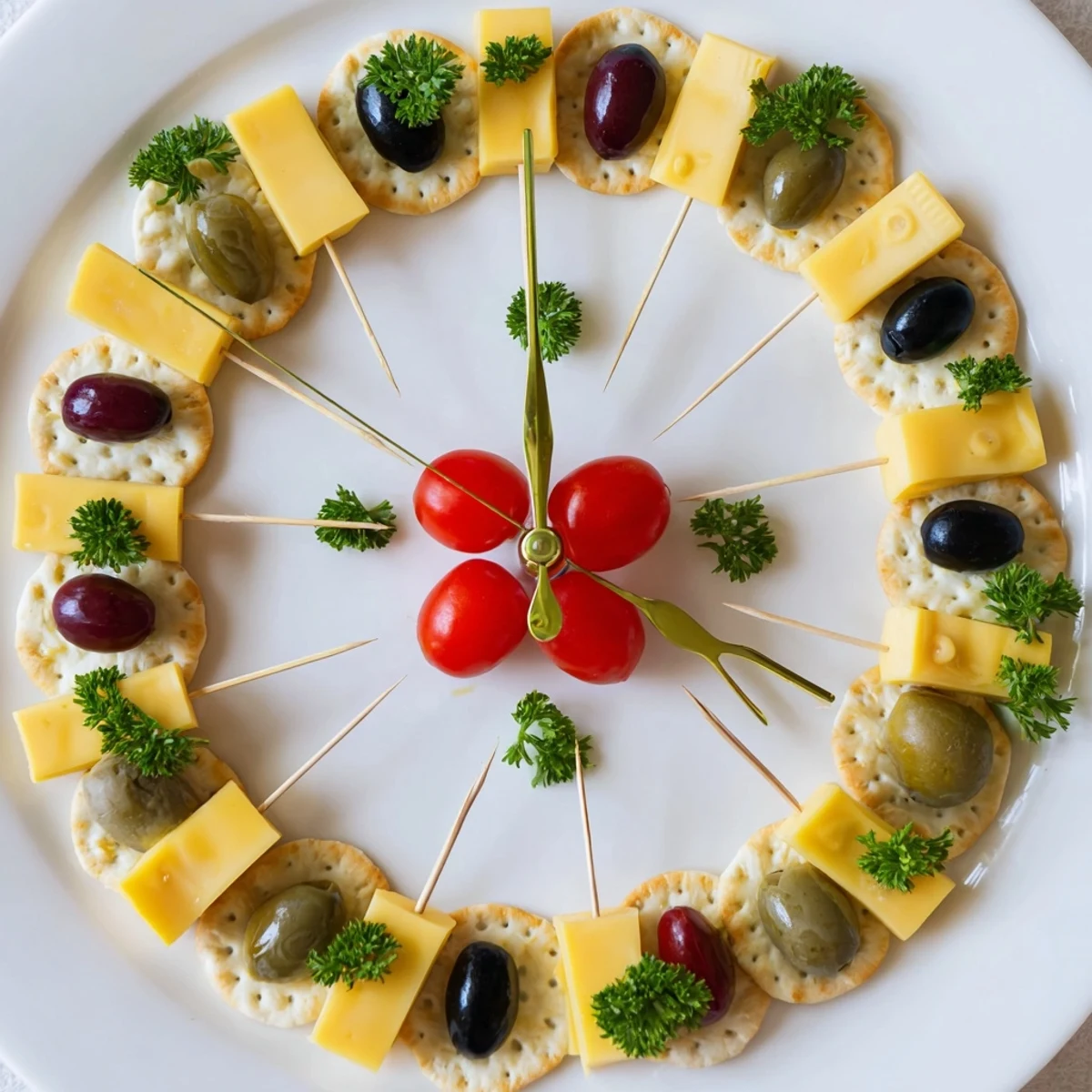 Enjoy the delicious New Year's Clock Countdown: a stunning, edible clock party platter ready to enjoy!