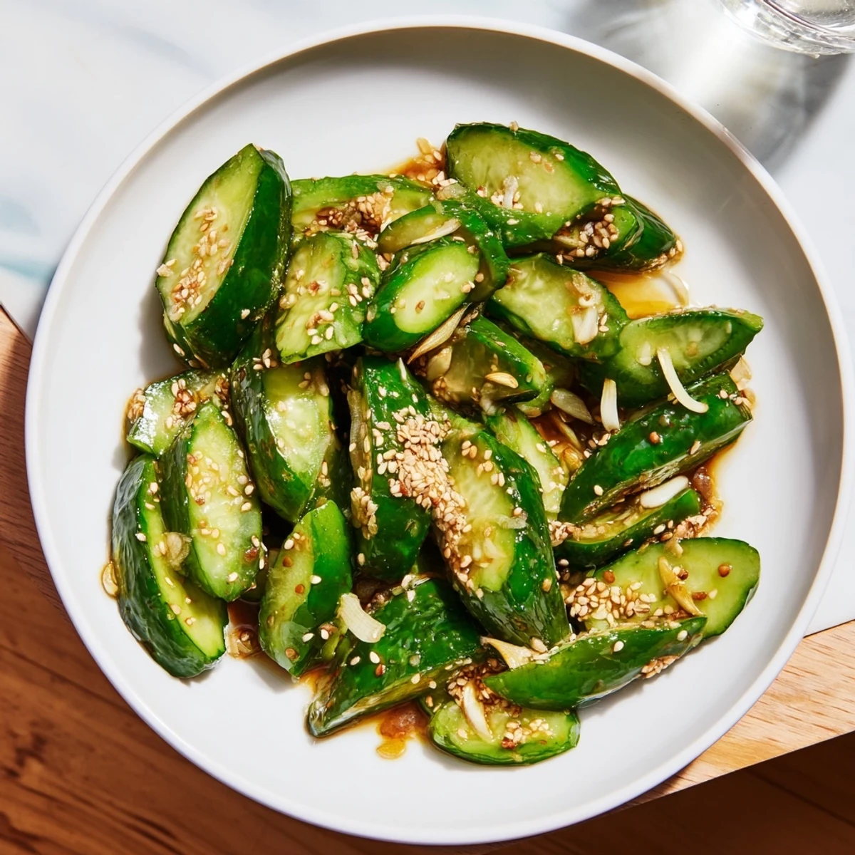This quick Cucumber Shaker recipe shows off smashed cucumbers marinated in a flavorful sauce.