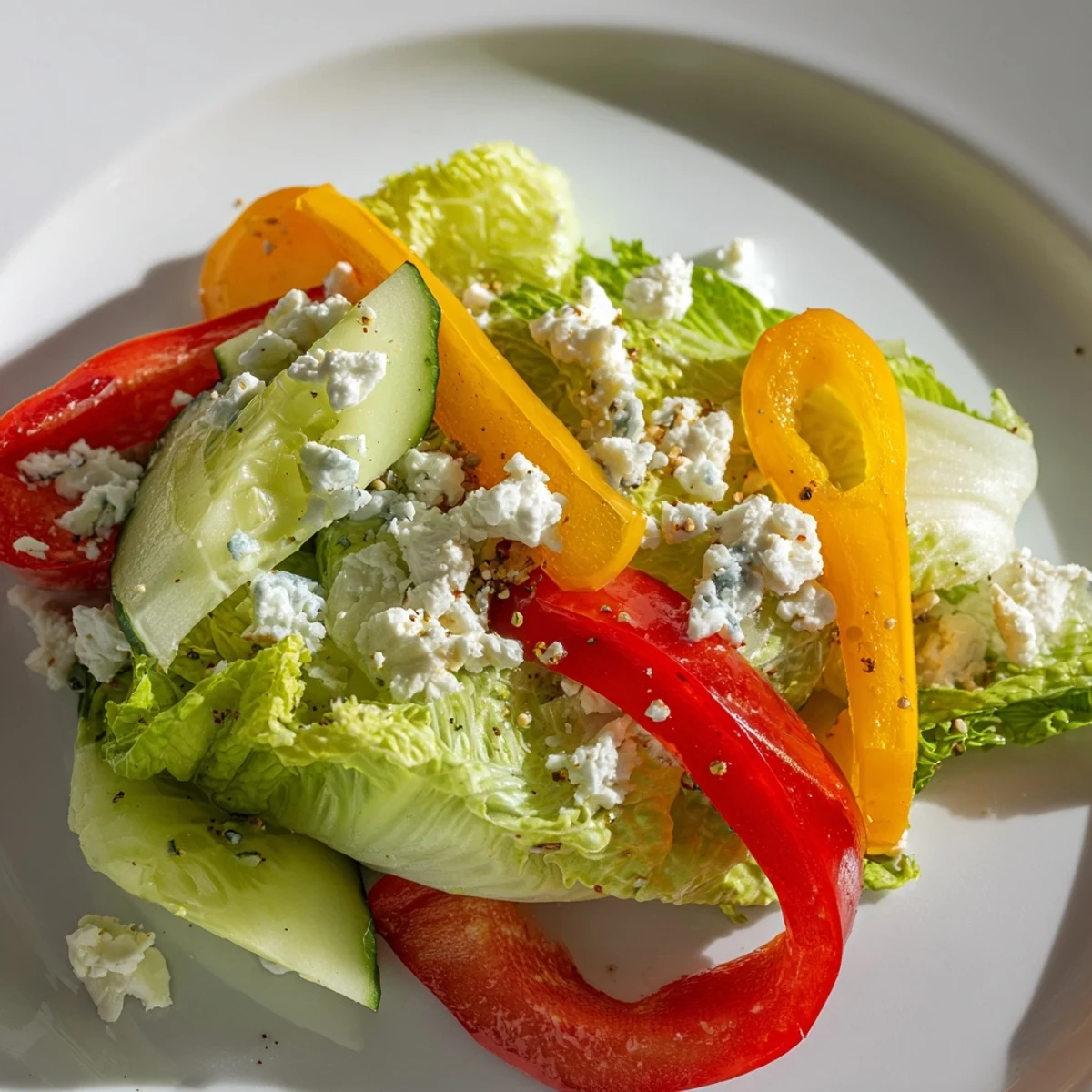 Perfect for a light meal, this vibrant Bella Hadid Salad is topped with crumbled feta cheese.