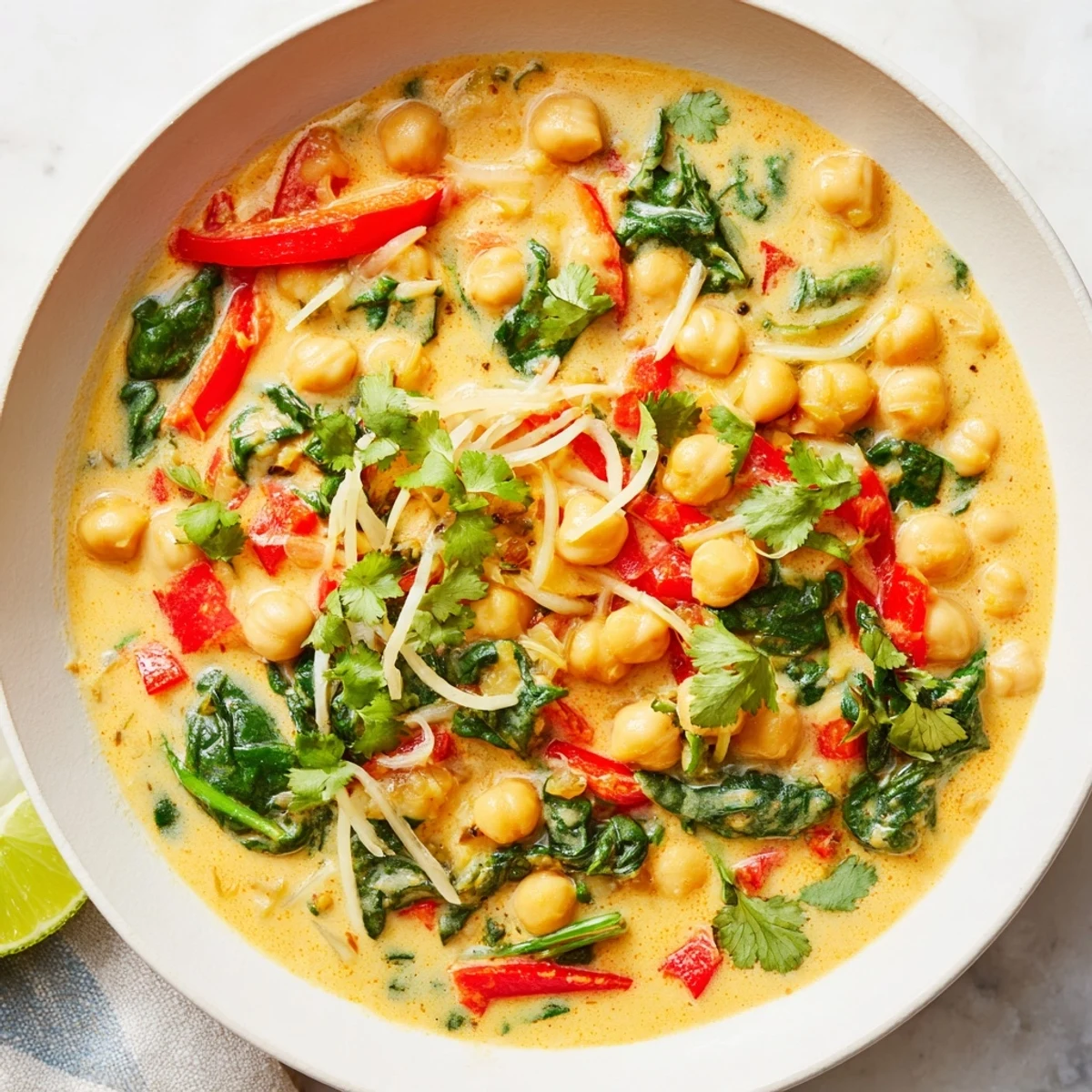 Steaming bowl of golden Chickpea Curry, garnished with cilantro, served with fluffy white rice.