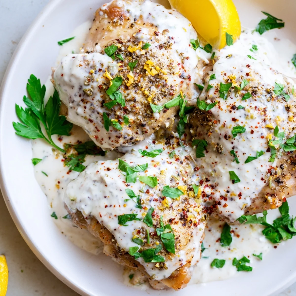 Creamy Greek yogurt coats tender chicken, perfectly baked, promising a delicious, easy family meal.