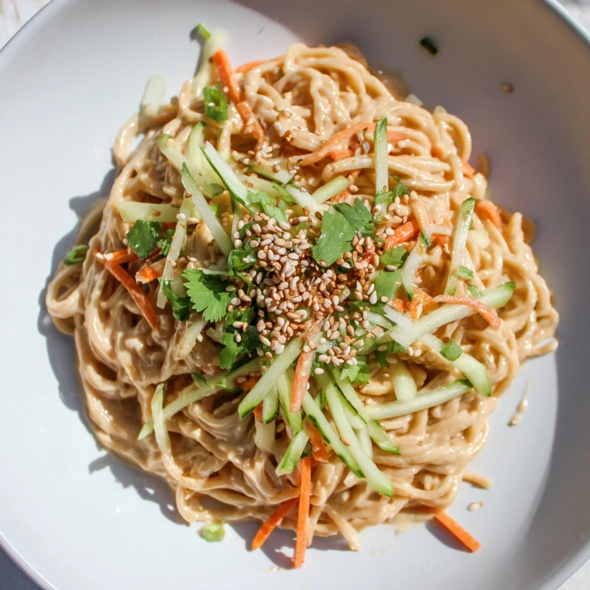 Cold Sesame Noodles: a vibrant bowl of cold noodles with a creamy sesame sauce and fresh veggies.