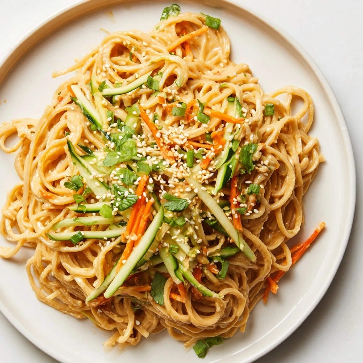 Enjoy a delicious plate of cold sesame noodles, with crunchy vegetables and a perfect sesame-peanut sauce.