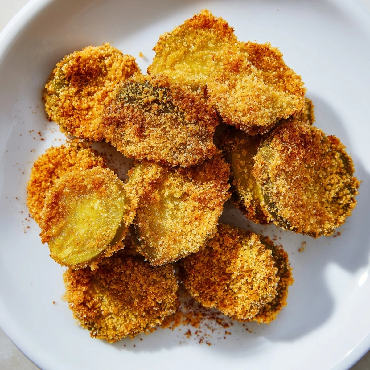 Deliciously crispy fried pickles, air-fried to golden perfection, offering a satisfying crunch in every bite.