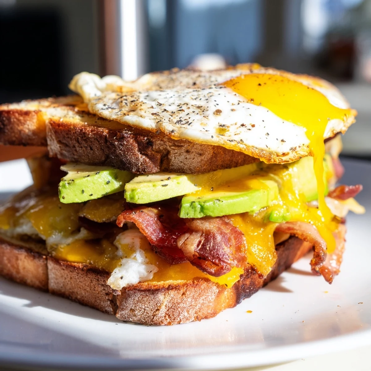 This loaded breakfast sandwich showcases a satisfying mix of flavors and textures for breakfast enjoyment.