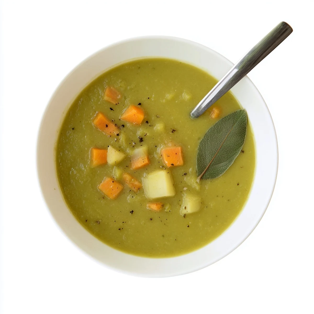Savory split pea soup simmered with smoked ham and vegetables, perfect with crusty bread for dipping.