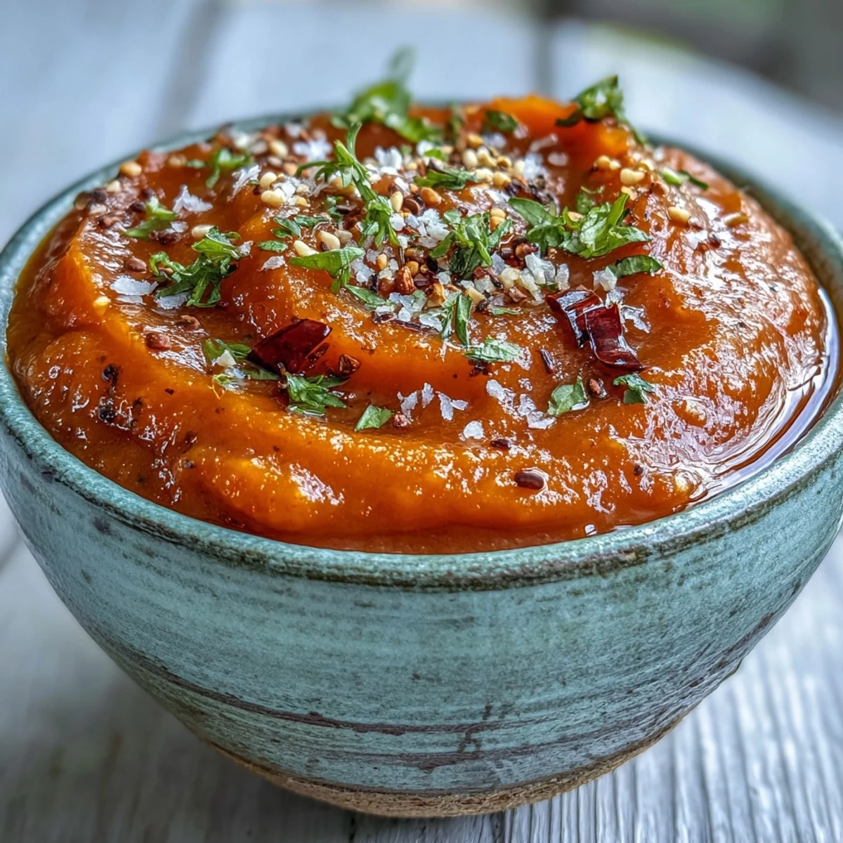 Golden Guava Chutney blended smooth, with coconut, green chilies, and fresh herbs in a bowl.