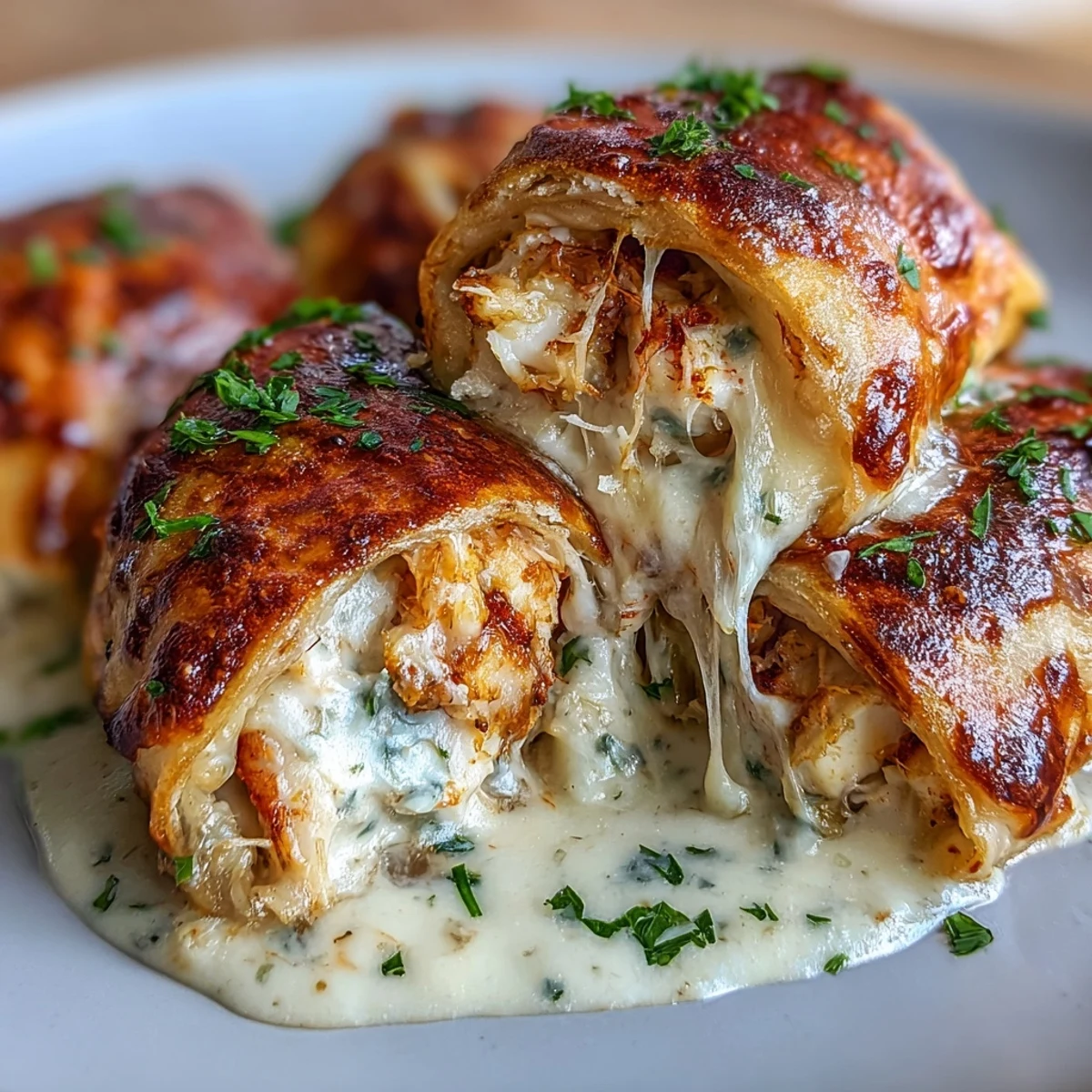 Fresh parsley garnish highlights these decadent crab and shrimp bites, perfect for appetizer platters.