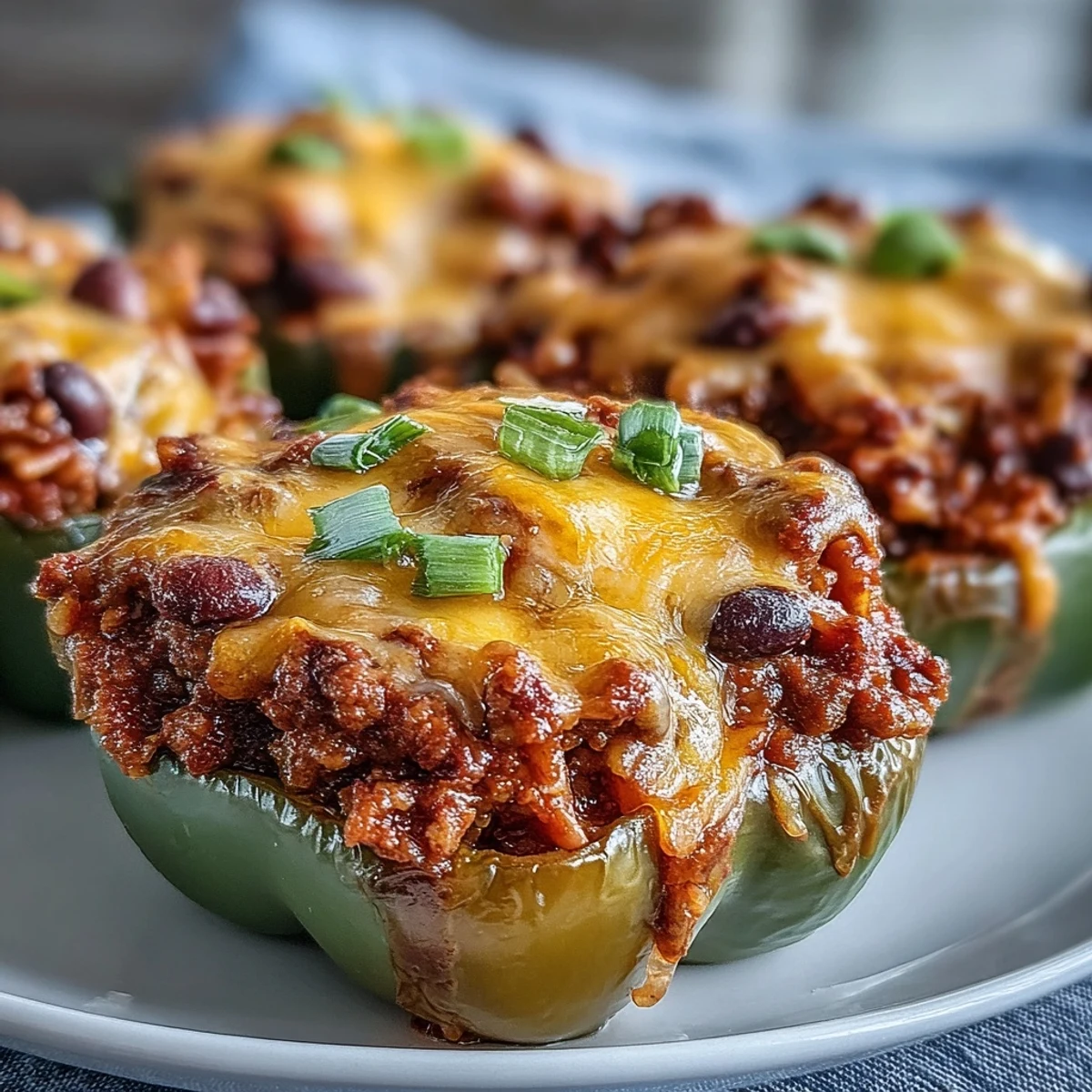 A slice reveals savory chili mac and cheesy filling inside colorful bell peppers, perfect weeknight comfort.