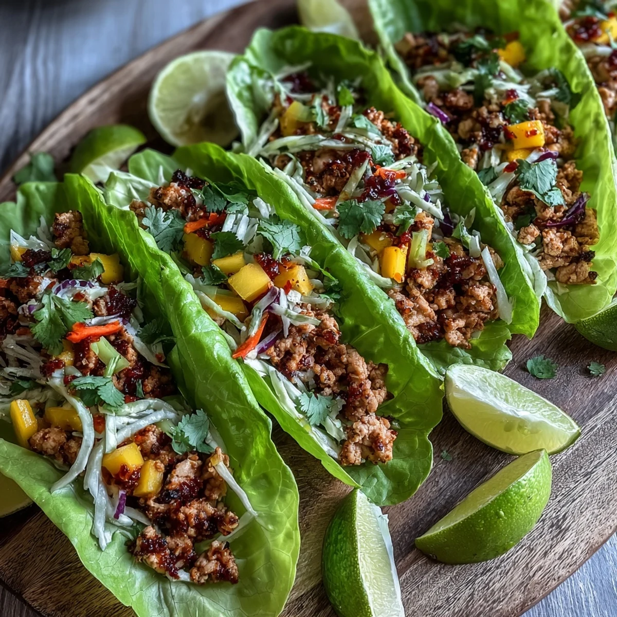 Juicy spicy turkey filling and bright mango slaw spill from lettuce cups in this easy gluten-free dinner.
