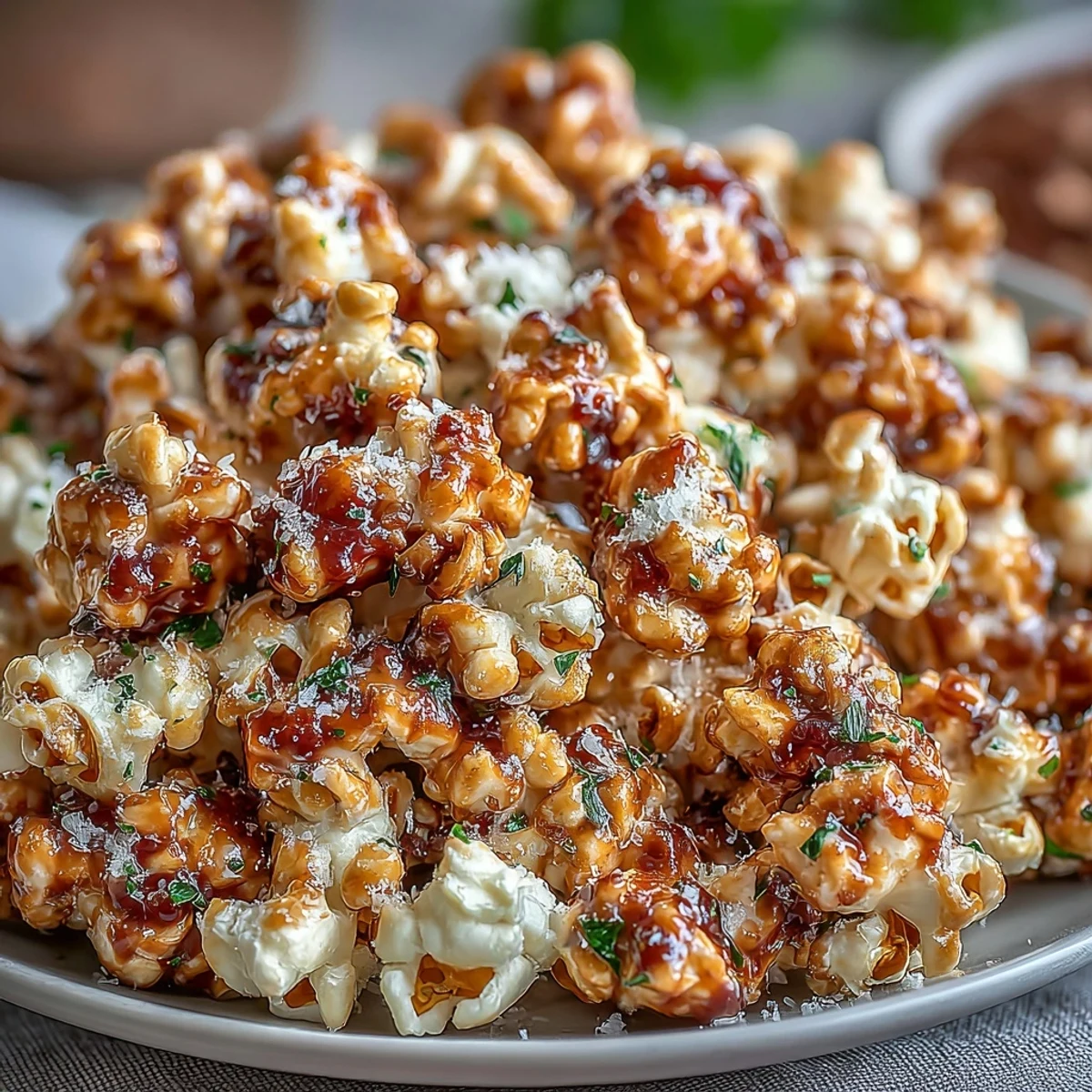 Buttery truffle oil popcorn with Parmesan cheese and fresh parsley, an elevated twist on classic popcorn.  