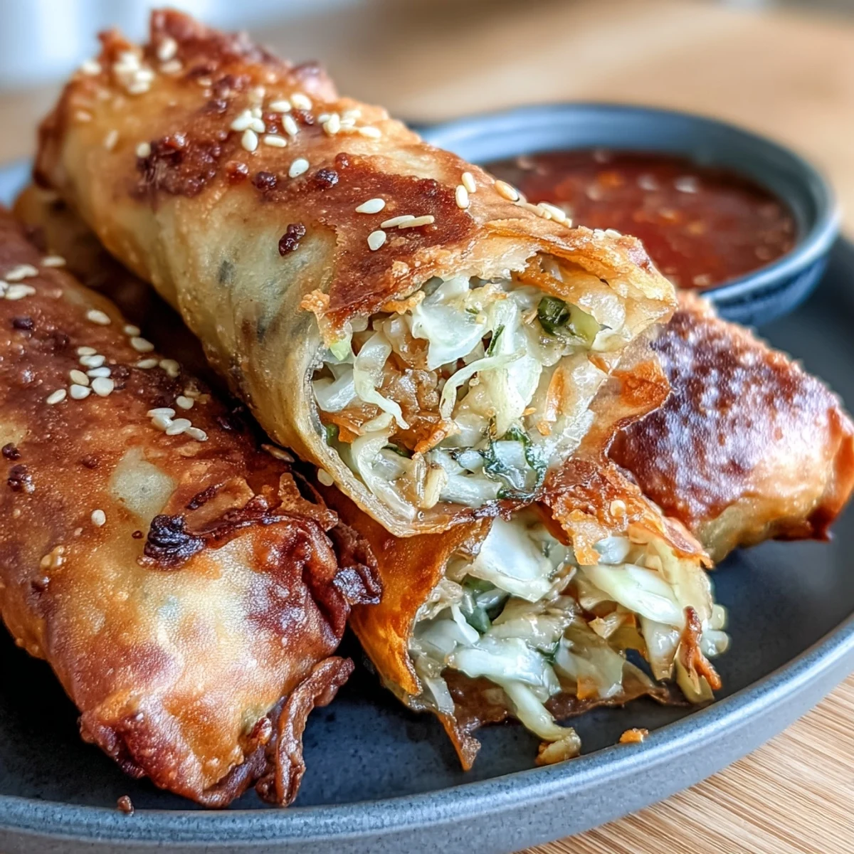 Crispy air-fried spring rolls bursting with fresh vegetables, served with a vibrant sweet chili dipping sauce. Golden and crunchy without the deep fryer.