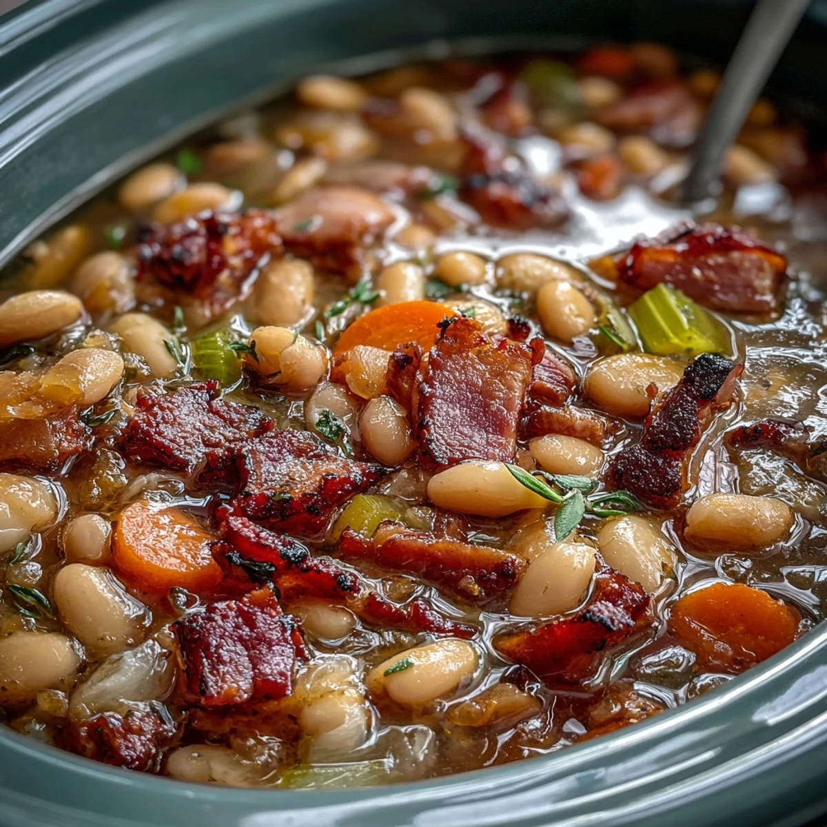 Warm, comforting slow cooker soup featuring smoky ham, soft beans, and vibrant carrots.