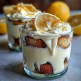 Individual Limoncello Tiramisu Dessert Jars feature layers of zesty mascarpone cream and delicate ladyfinger biscuits.
