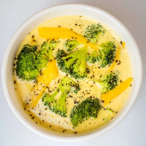 Creamy Broccoli Cheese Soup, garnished, ready to be served—a warm and inviting bowlful.