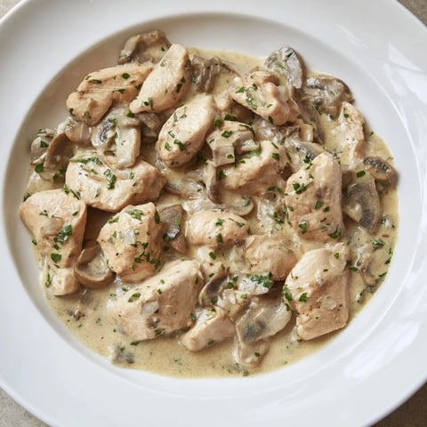 Golden-brown Tarragon Chicken & Mushroom Skillet, a creamy one-pan dinner with fresh tarragon.