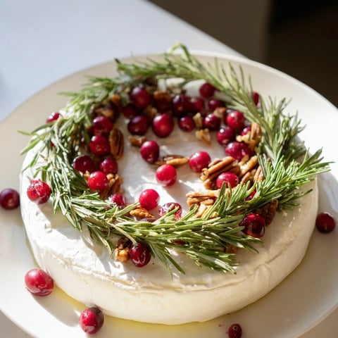 Creamy Brie Cheese Wheel with Rosemary arranged for your appetizer, ready to serve with crackers.
